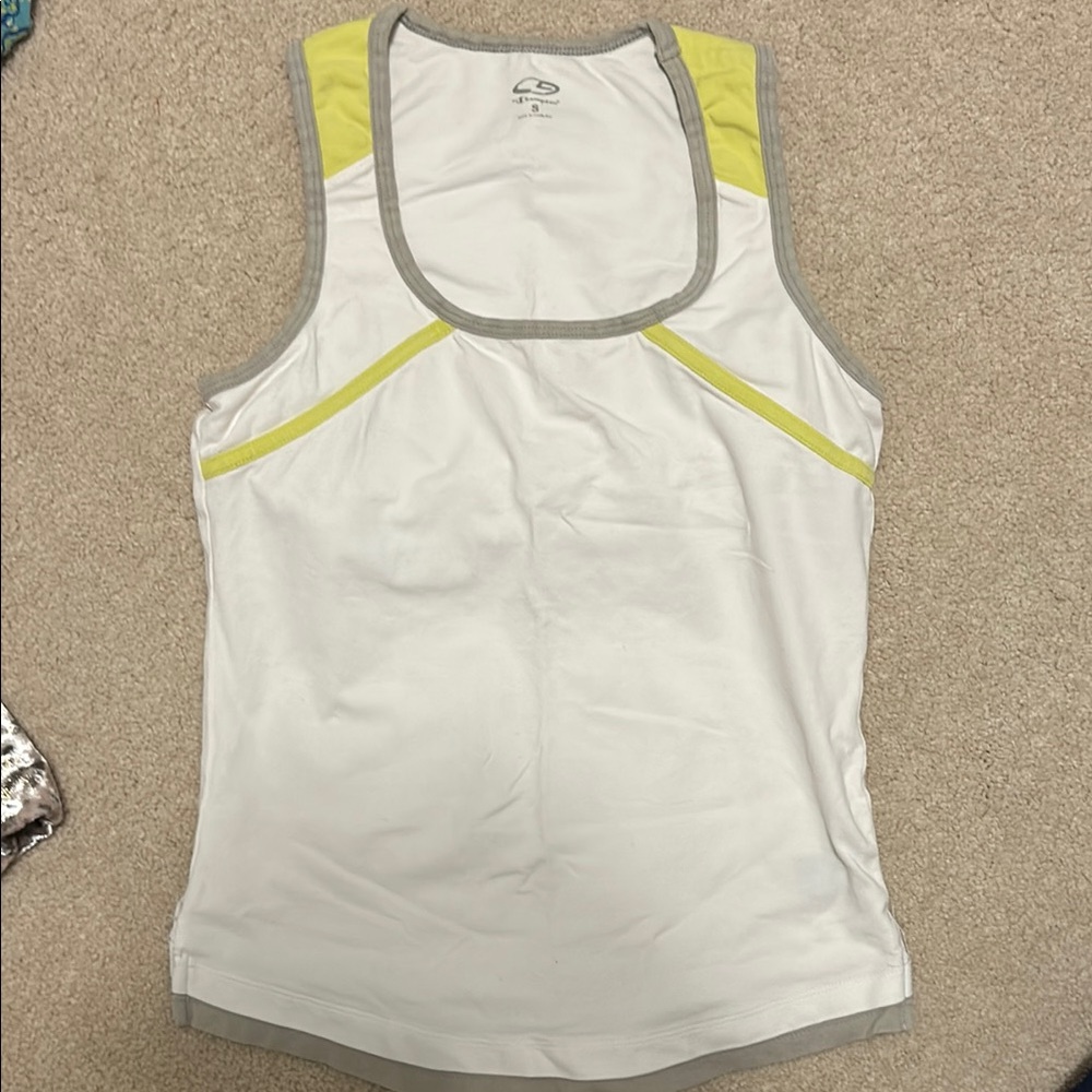 Women's White and Yellow Athletic Tennis Tank Top